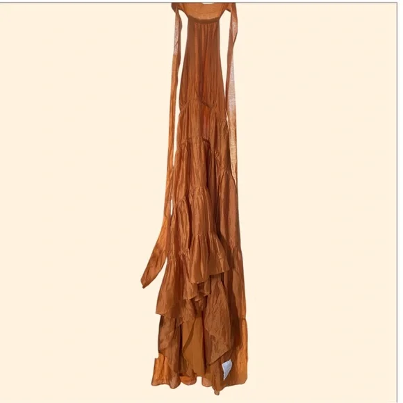 ASOS Elegant Bronze Orange Hi-Low Halter Dress - Picture 3 of 7